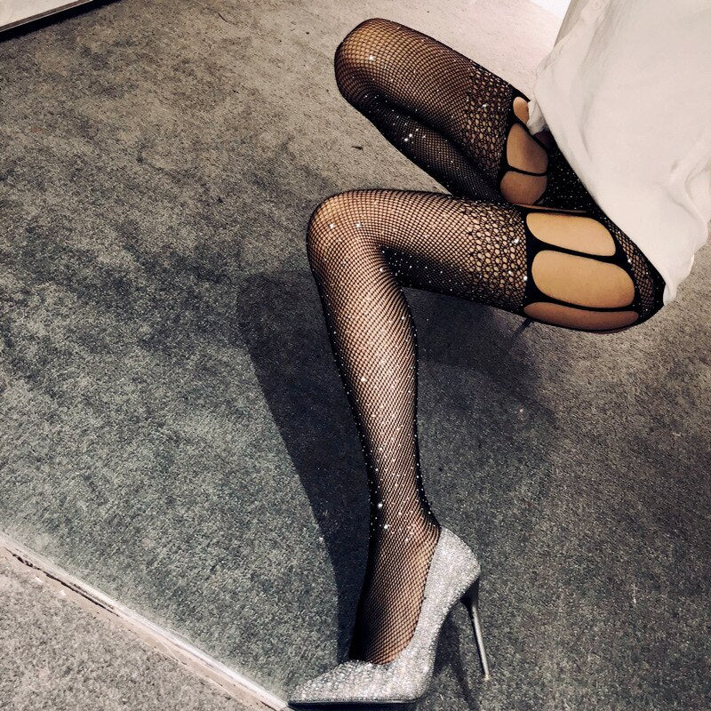 LANFUBEISI Fishnet Garter Socks Drill Black Stockings Women's Thin Sling Tights Black Diamond Lace JK Funny Socks Harajuku Fishnet Socks LANFUBEISI