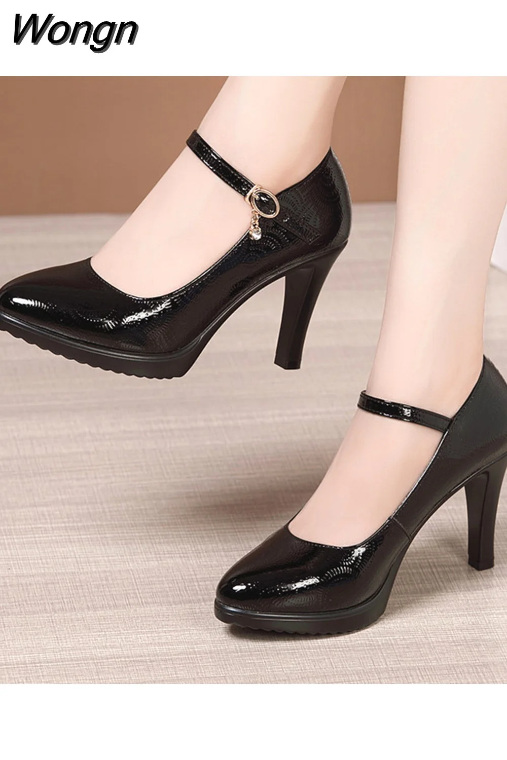 Wongn Women's Shoes Pumps Pointed Toe Office Lady Pumps Patent Leather Sexy High Heels Women's Wedding Shoes Plus Size 32-43