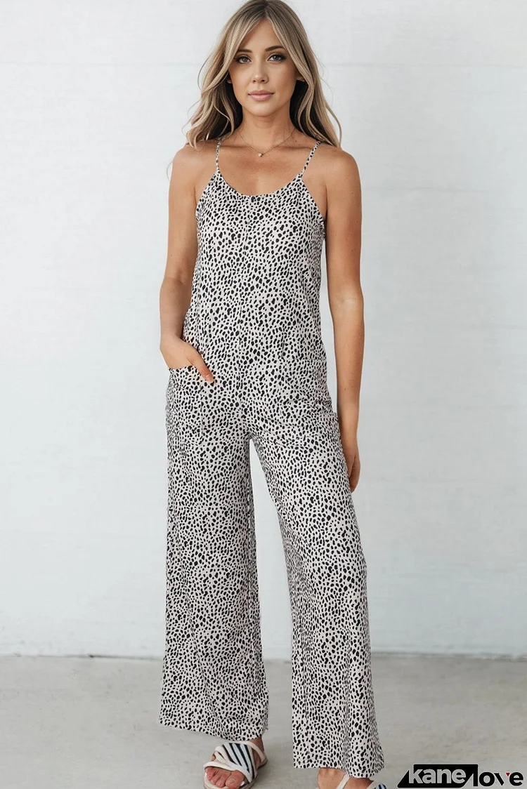 Printed Spaghetti Strap Jumpsuit with Pockets