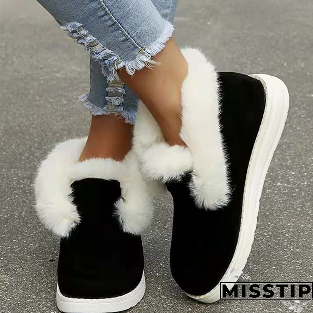 Brown Casual Patchwork Solid Color Round Keep Warm Comfortable Flats Shoes