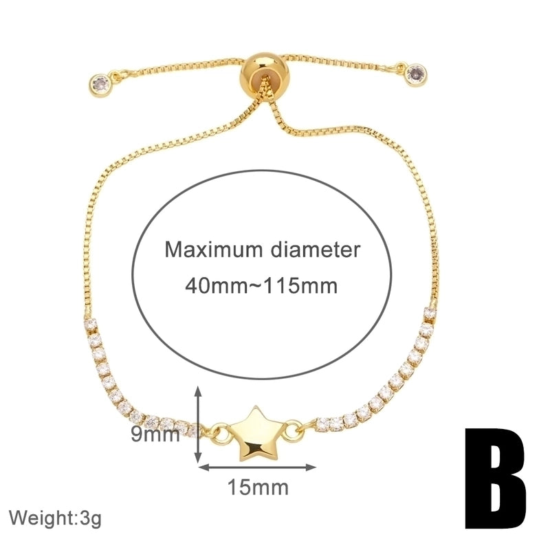 Minimalist Cross Star Heart Shape Copper Plating Inlay Zircon 18k Gold Plated Bracelets