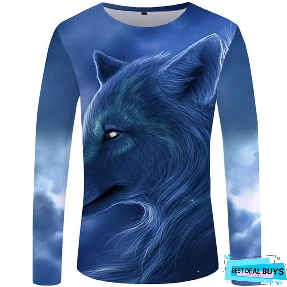 Wolf T-Shirt Men Long Sleeve Shirt Love Streetwear Snow Graphic Mountain Clothes Jungle 3D T-Shirt