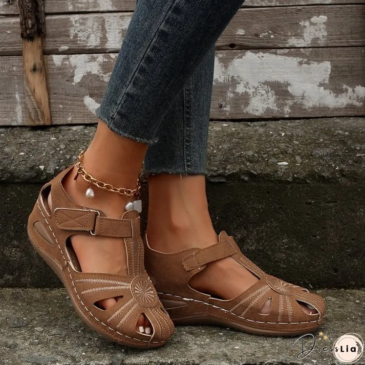Summer retro sandals women's car line Casual wedge comfortable sandals