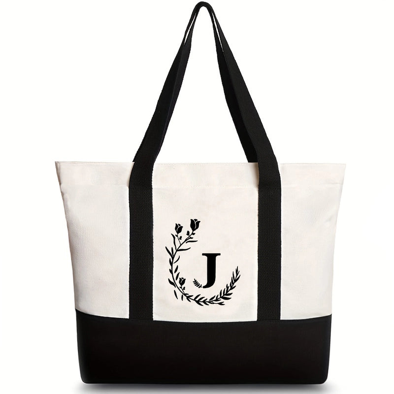 Women’s Medium Canvas Letter Flower Classic Style Square Zipper Shoulder Bag