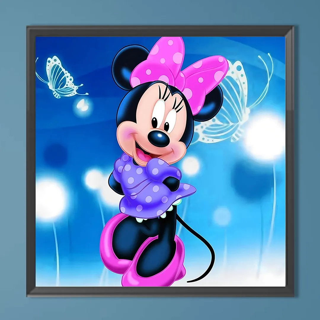 Mickey Mouse Cartoon Figure Full DIY 5D Round Drill Diamond Dots Paintings Picture Arts Craft for Adults Beginner Home Wall Decor Diamond Crystal Rhinestones Painting Kits 15.75 X15.75 in