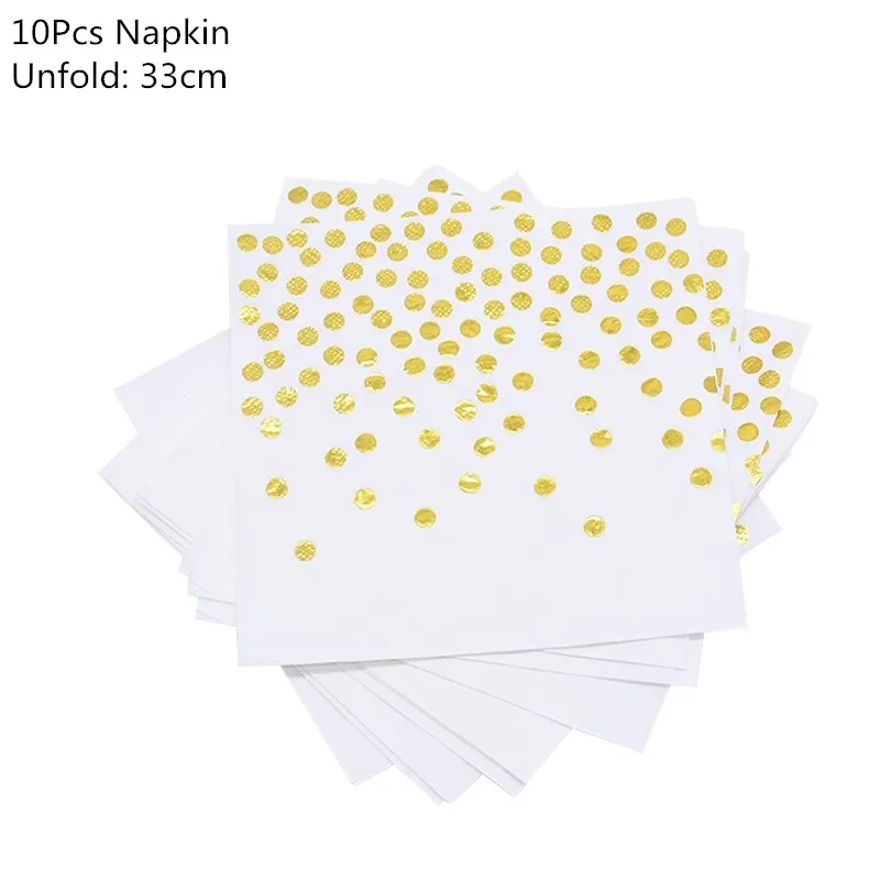 Gold Dot Disposable Tableware Set Paper Plates Paper Cups Straws Birthday Party Decorations Kids Adult Wedding Party Supplies