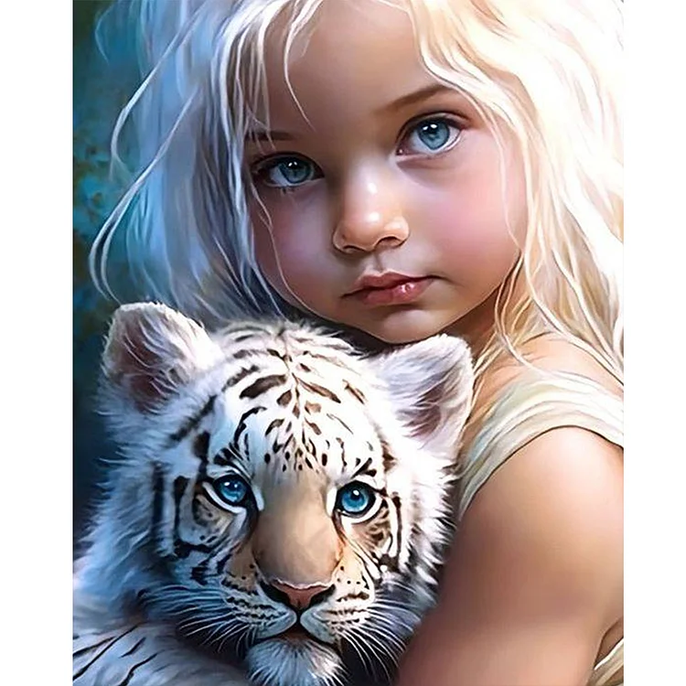 Full Round Drill Diamond Painting -White Tiger Big Eyes Girl - 40*50cm