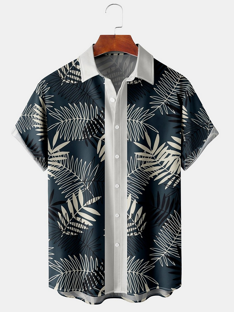 Men's Casual Tropical Plant Print Short Sleeve Hawaiian Shirt