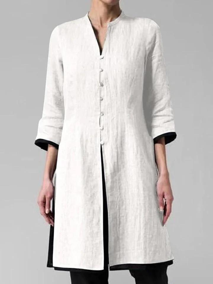 Solid Color Irregular Cotton and Linen Long Shirt