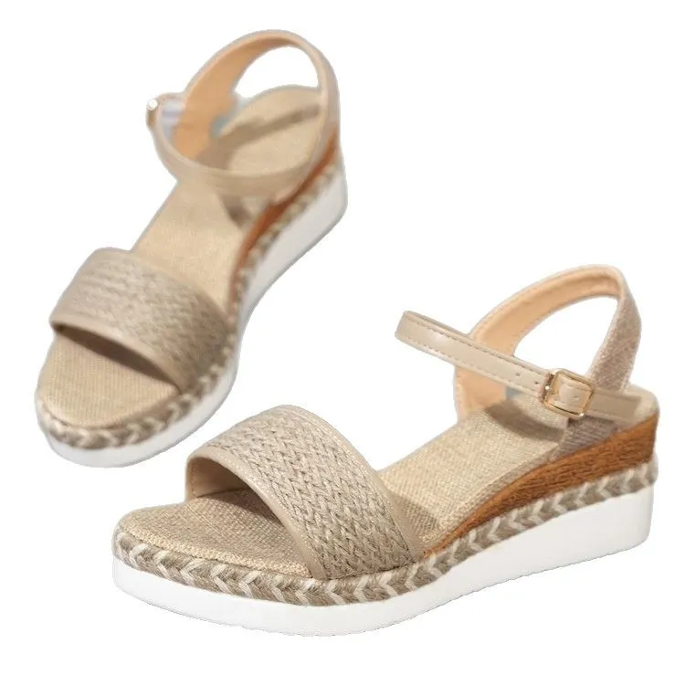 Breakj Breakj Women's Shoes Slopes And Thick-Soled Hemp Rope Fish-Mouthed Sandals With A Word Buckle With Light Casual Sandals
