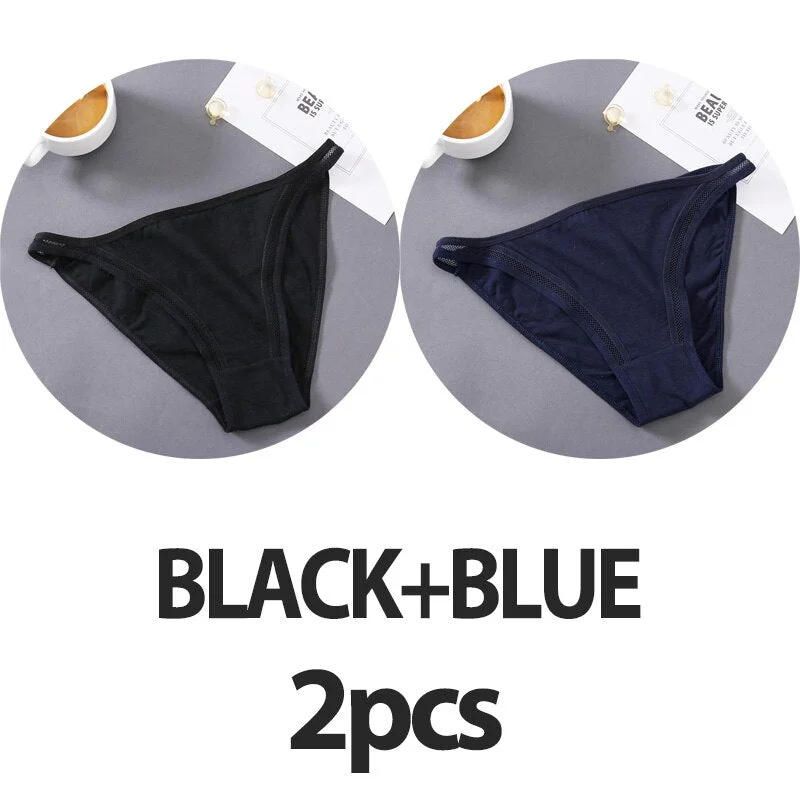 2PCS/Set Sexy Lingerie Women Panties Lace Underwear Female Underpants Cotton Briefs Low Waist Mesh Hollow Out Pantys Lingerie