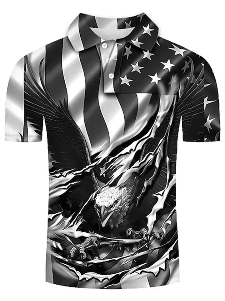 Men's Collar Polo Shirt Golf Shirt Tennis Shirt Graphic Prints Eagle American Flag National Flag Collar Green Blue Dark Green Red Black 3D Print Street Casual Short Sleeve Button-Down Clothing Apparel | 168DEAL
