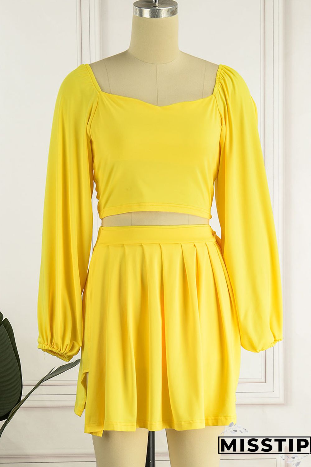 Black Casual Solid Bandage Patchwork Fold Square Collar Long Sleeve Two Pieces