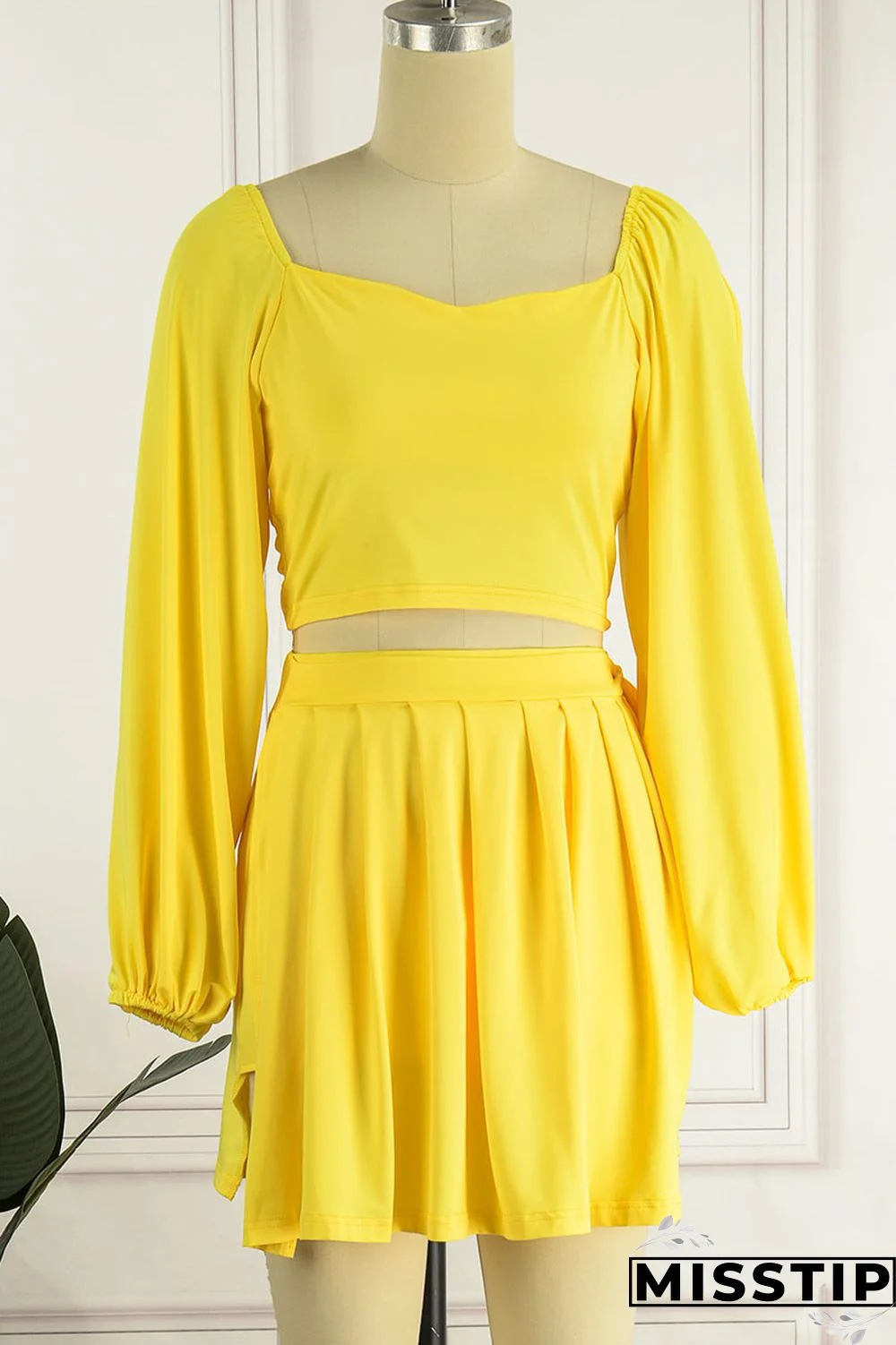 Black Casual Solid Bandage Patchwork Fold Square Collar Long Sleeve Two Pieces