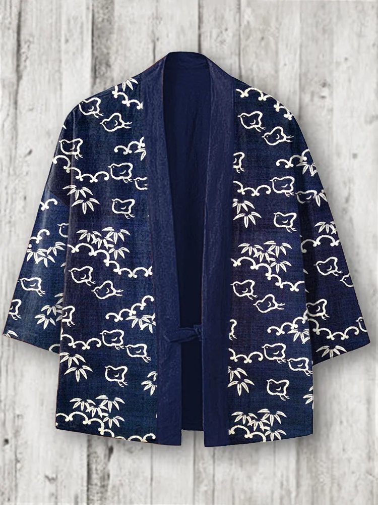 Comstylish Japanese Art Traditional Pattern Linen Blend Kimono Cardigan