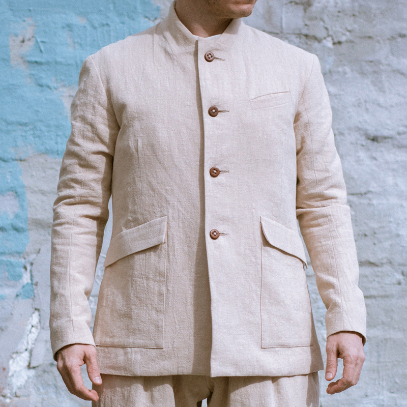 Men's Beige Single Breasted Nettle Coat