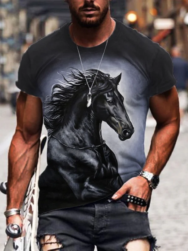 BrosWear Men's Wild West Horses T Shirt