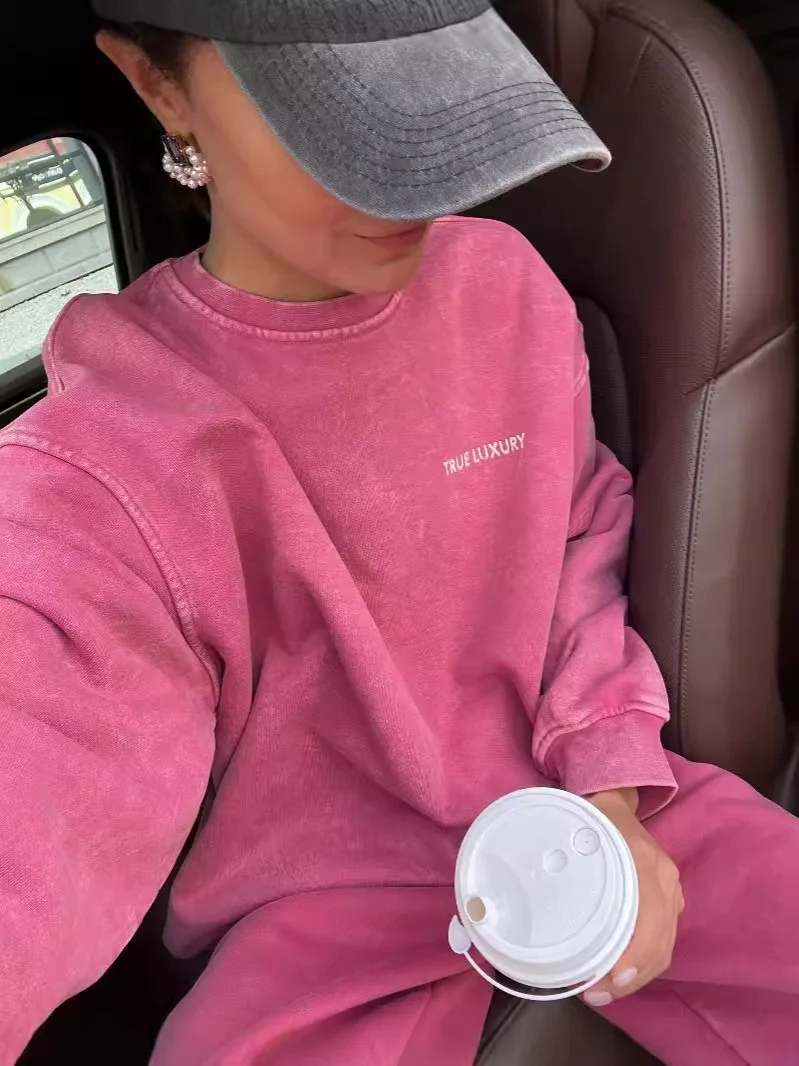 Athvotar Athvotar Autumn And Winter New Cotton Printing To Make Old Top + Pants Simple Letter Velvet Loose Knitting Set