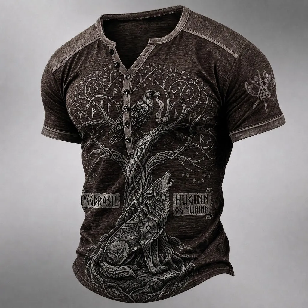 Norse Mythology Viking-Print Men's Casual Top