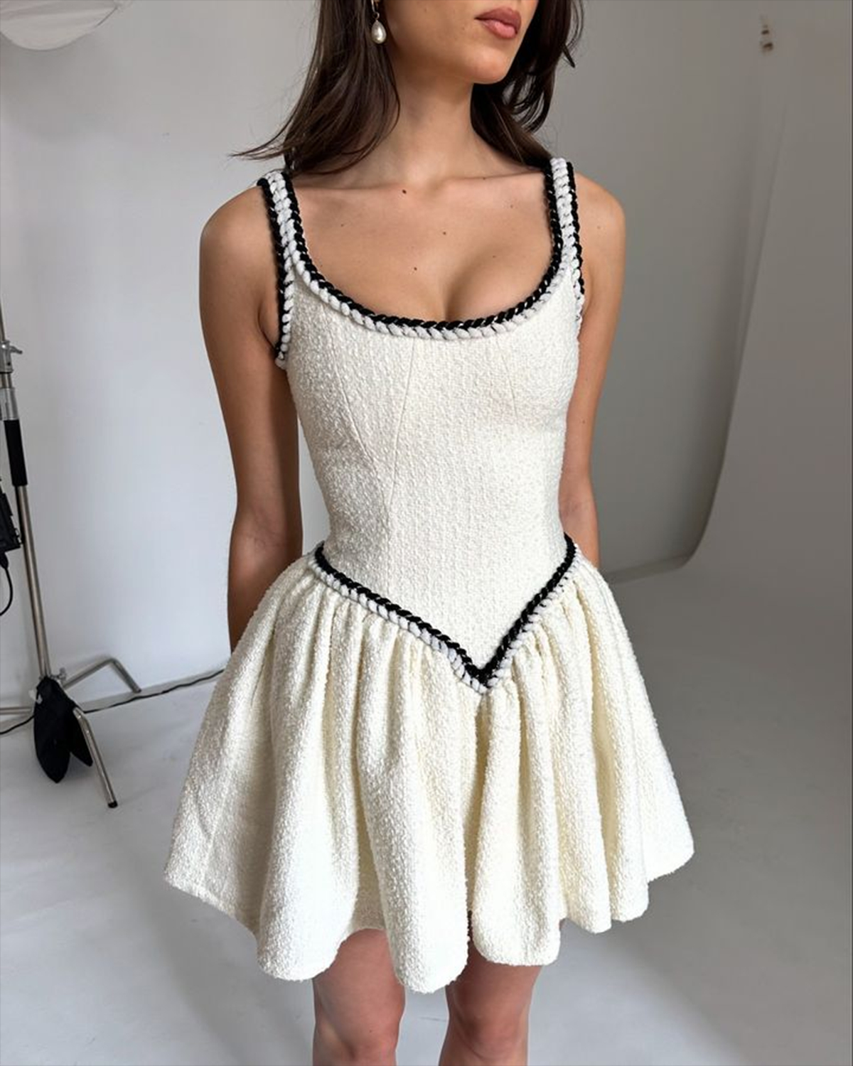 Women's Sleeveless White Tweed Dress