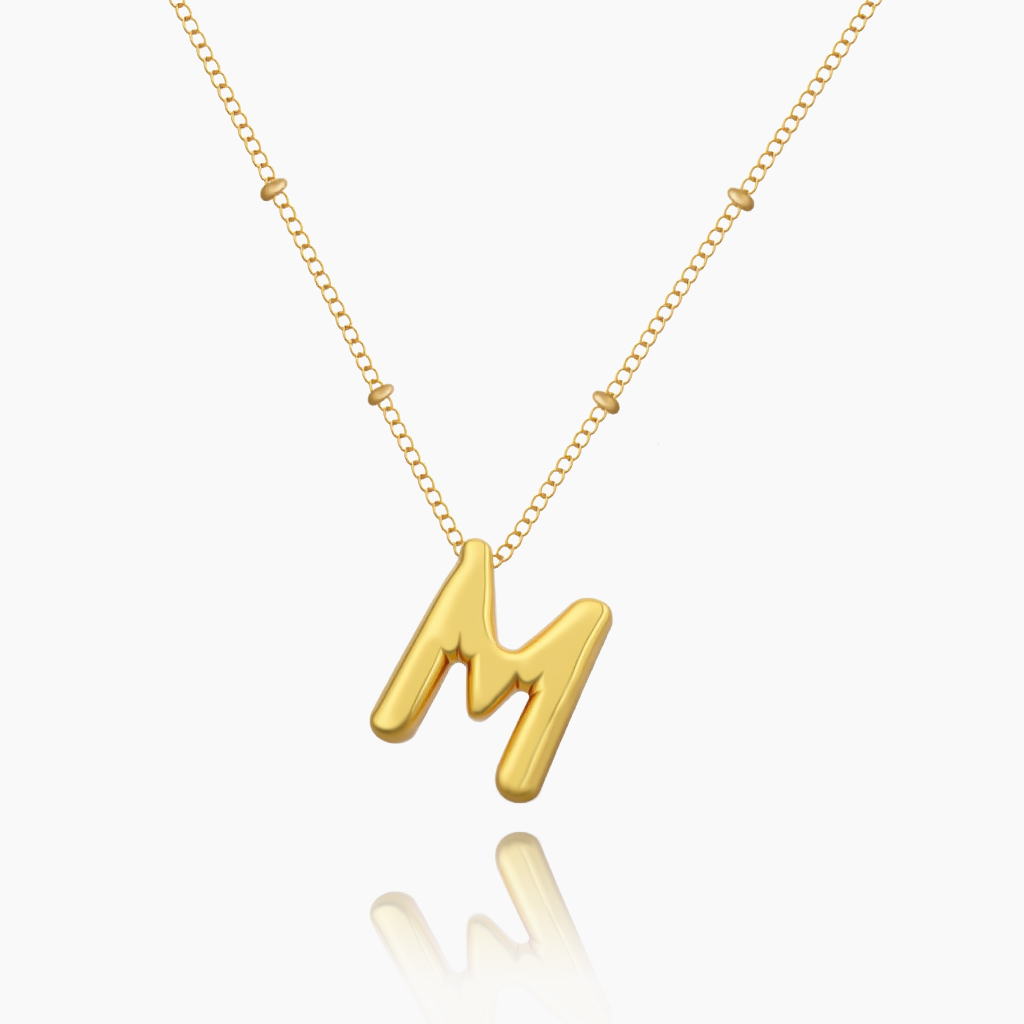 Gold Bubble Initial Necklace