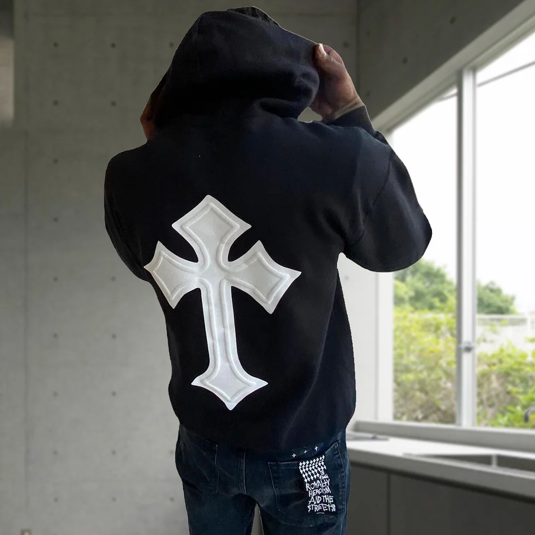 Street fashion casual cross pattern long-sleeved hoodie