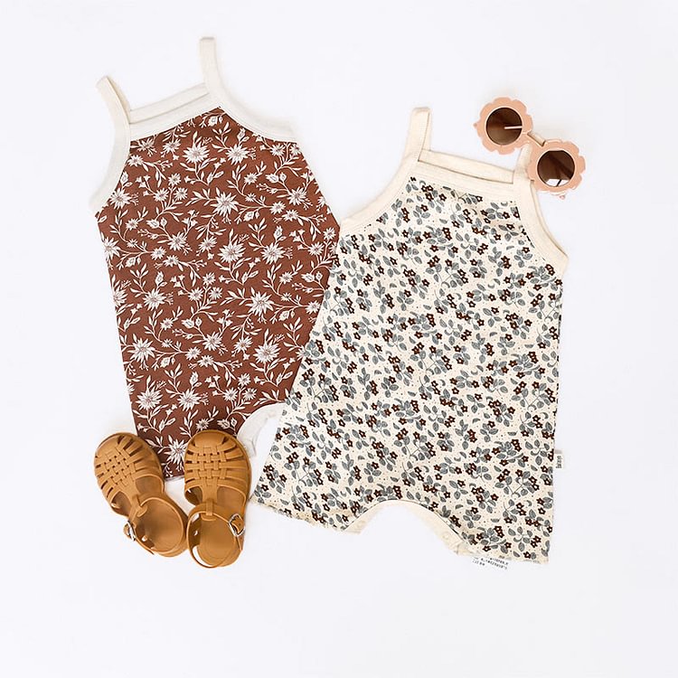Baby Retro Flower Sleeveless Overalls