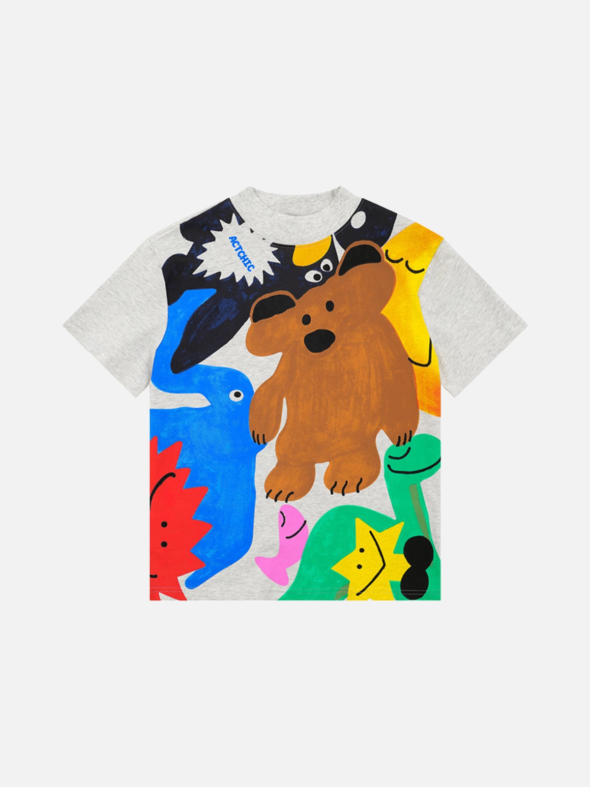 Grey Act Chic Colorful Cartoon Full Print Tee Front