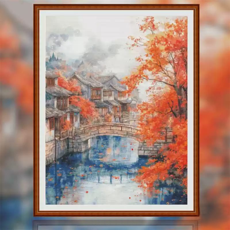 【Fairy Brand】Four Seasons Water Town Autumn Full 14CT Pre-stamped Canvas(70*95cm) 98 Colors Egyptian Cotton Cross Stitch