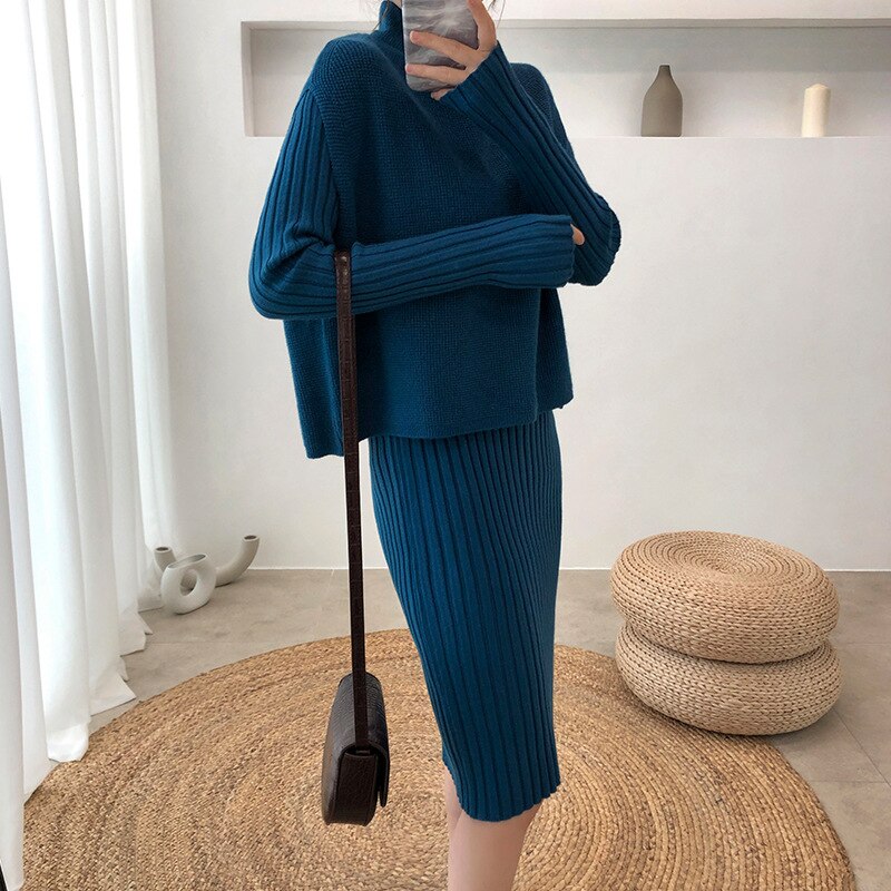 New Fashion Suit Dress Women Knitted Long Sweater