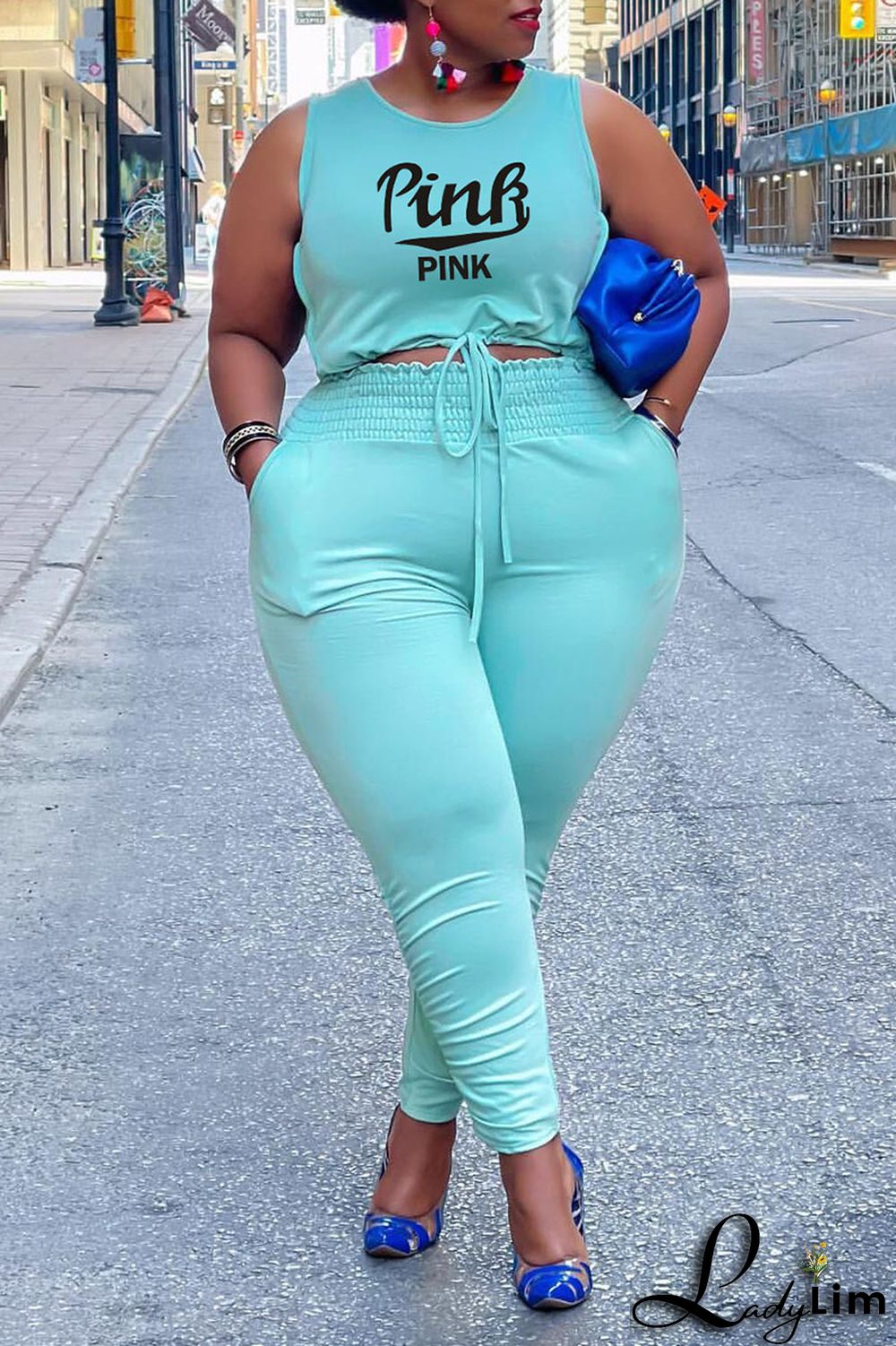 Black Casual Print Patchwork Frenulum O Neck Plus Size Two Pieces