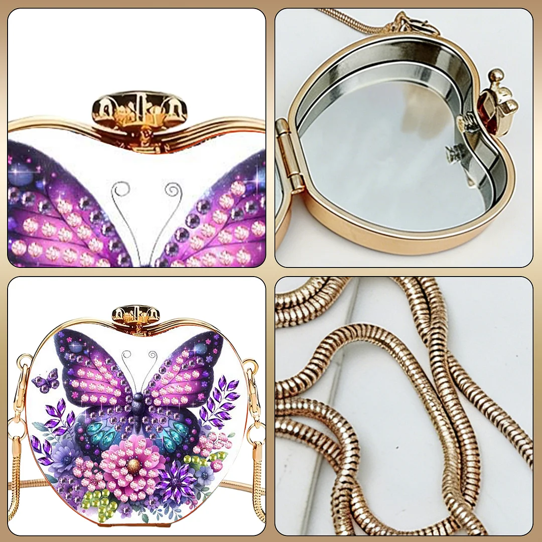 Purple Butterfly DIY Acrylic Love Diamond Art Painting Card Case Wallet with Chain Small Diamond Painting Crossbody Bag for Adults Women Girls Gift
