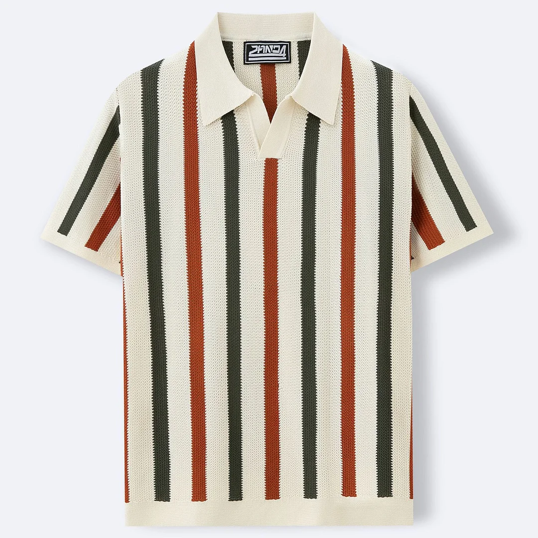Uveng Uveng Men's Coarse Knitted Knitted Knitted Knitted Striped Slamming Knitting Casual Polo Shirt SY0213