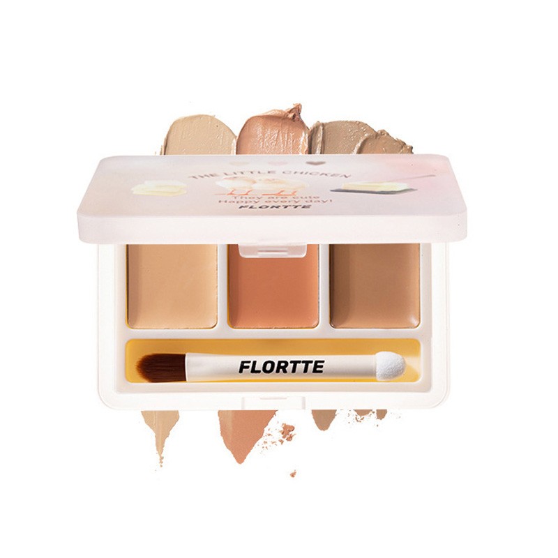 FLORTTE花洛莉亚三色遮瑕膏盘 遮盖痘痘印斑点黑眼圈提亮肤色泪沟-Digicat 猫电澳洲