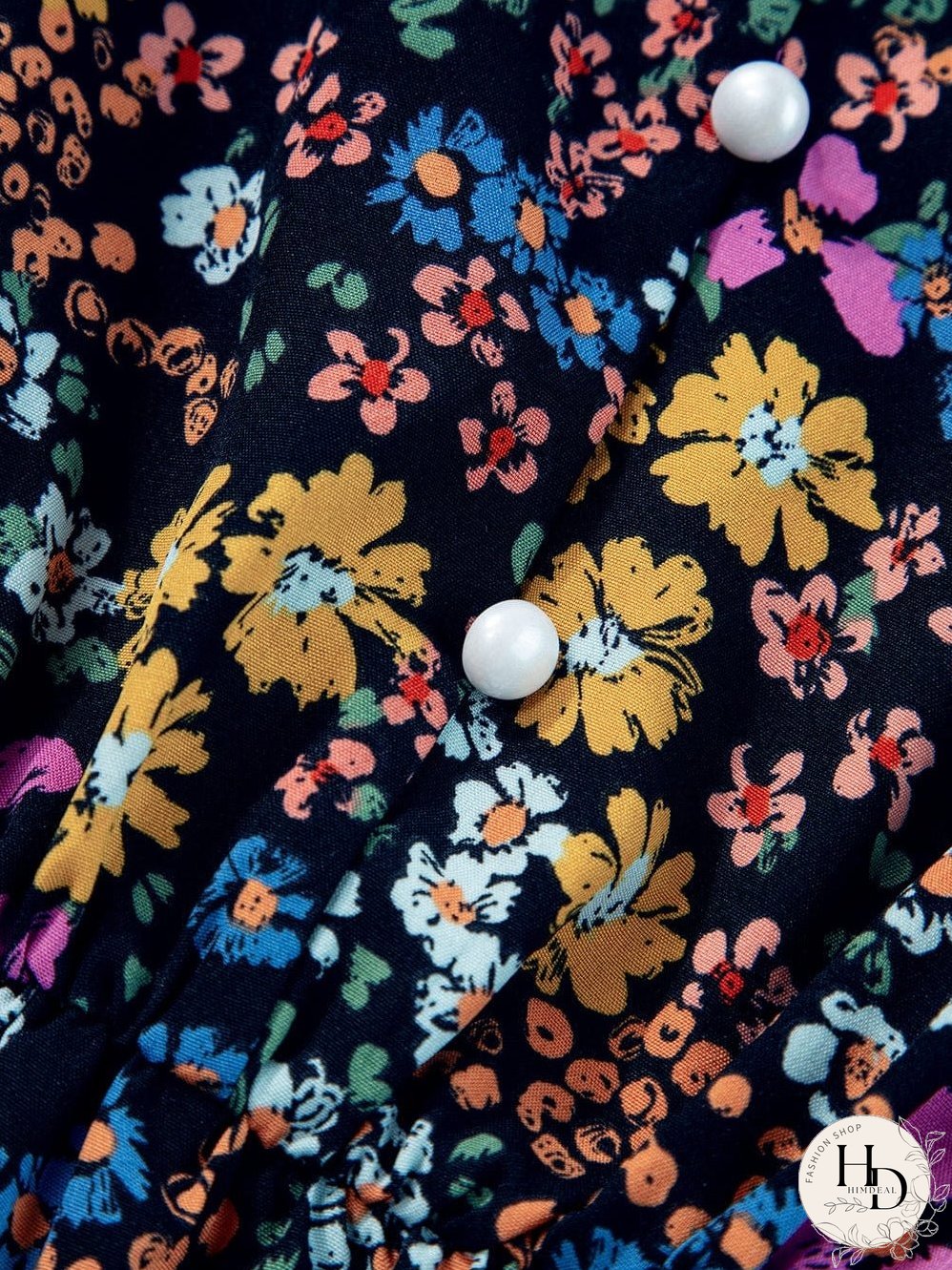 Elegant Black Floral V-Neck Midi Dress with Ruffle Sleeves