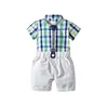 Baby Kid Boy Gentleman Checked Bow Tie Outfits Sets 2Pcs