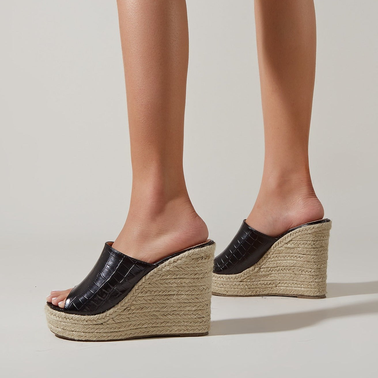 Women's peep to espadrille wedge heels mules summer slip on wedge slippers