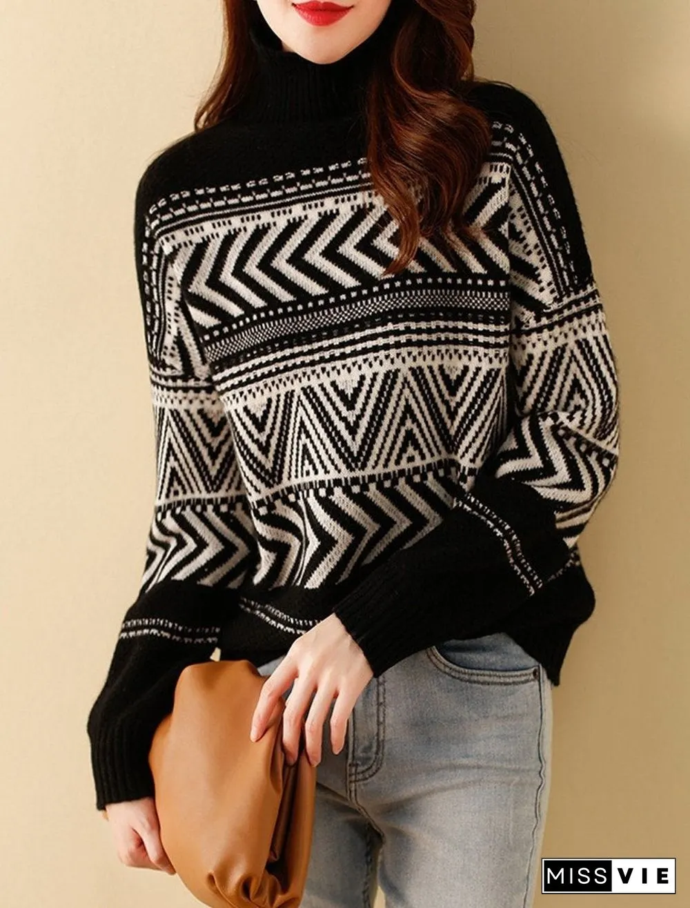 Vintage High Neck Loose Knit Sweater