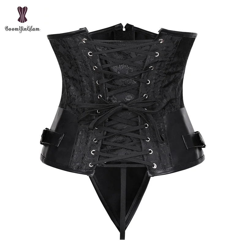 Gothic Steampunk Heavy Duty Waist Cincher Underbust Corset Bustier Trainer Plus Size S-6XL