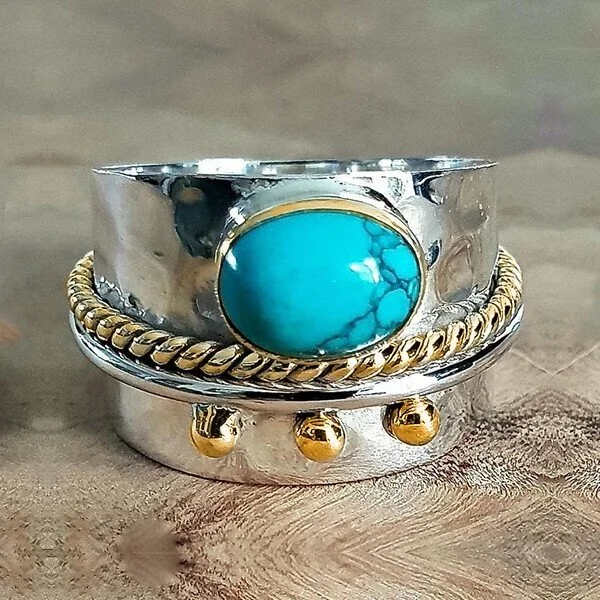 🔥 Last Day Promotion 70% OFF🔥-Sterling Silver Turquoise Wide Band Ring