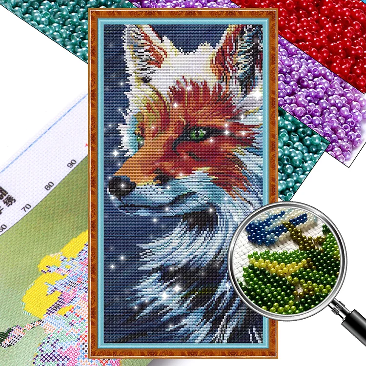 Wolf - 9CT Bead Embroidery Cross Stitch(30*61cm)(Full Embroidery)
