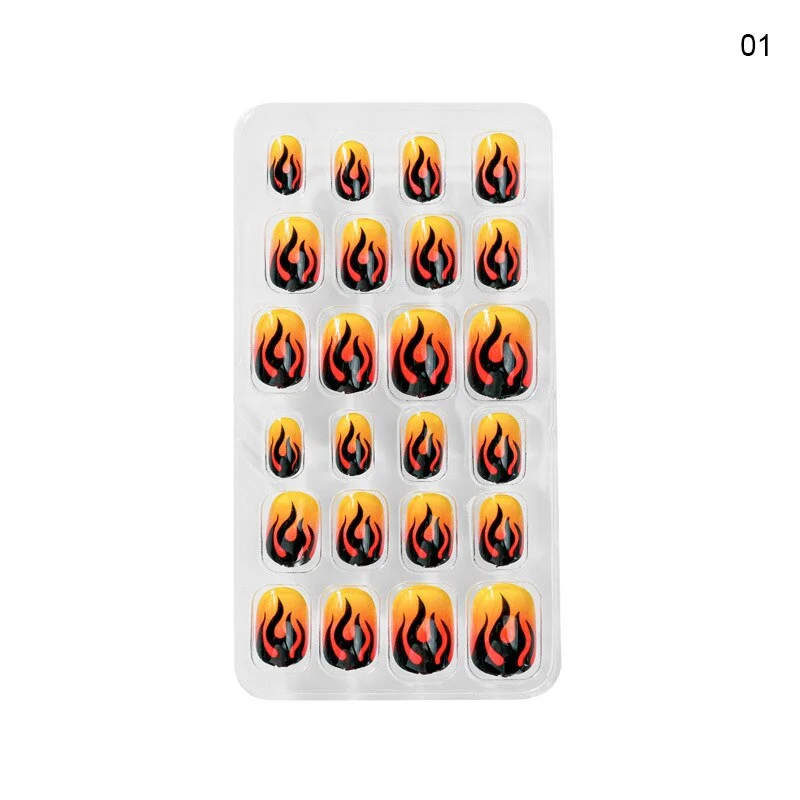 Halloween Nail Art for Children and Adults 24 Pieces of Flame Cartoon Portable Wearable Finished Nail Patch for Children