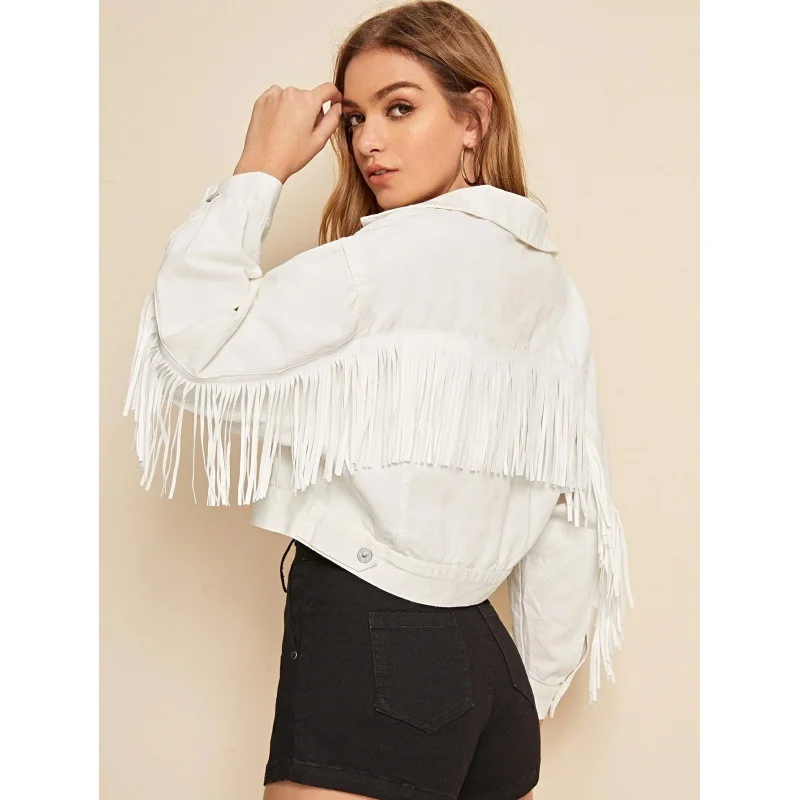 Woherb Autumn 2022 New Fashion Denim Jacket Female Short Korean Fashion Tassel Jacket Jacket-Outfit Ideas