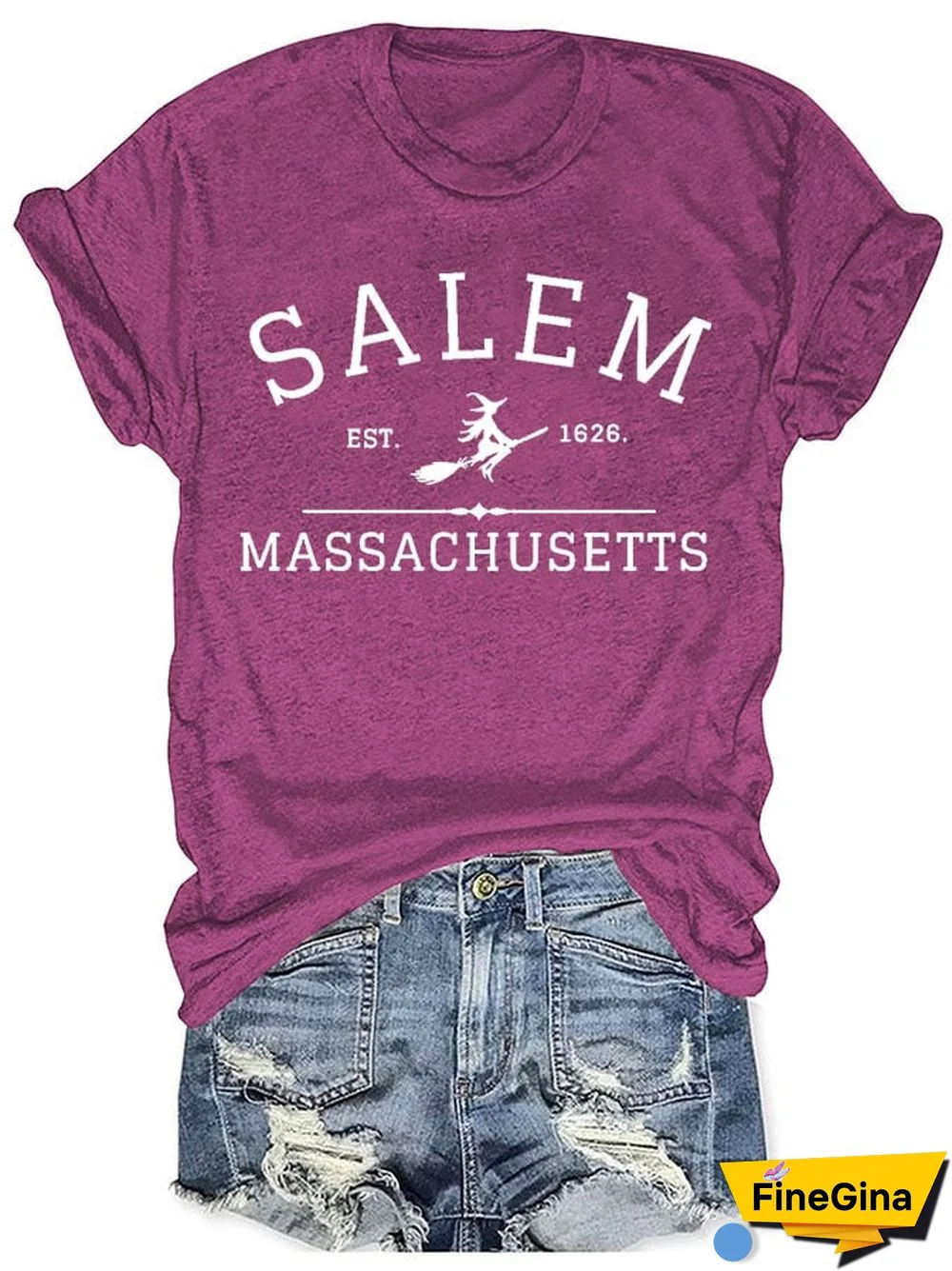 Women's Casual Salem Massachusetts Printed Short Sleeve T-Shirt