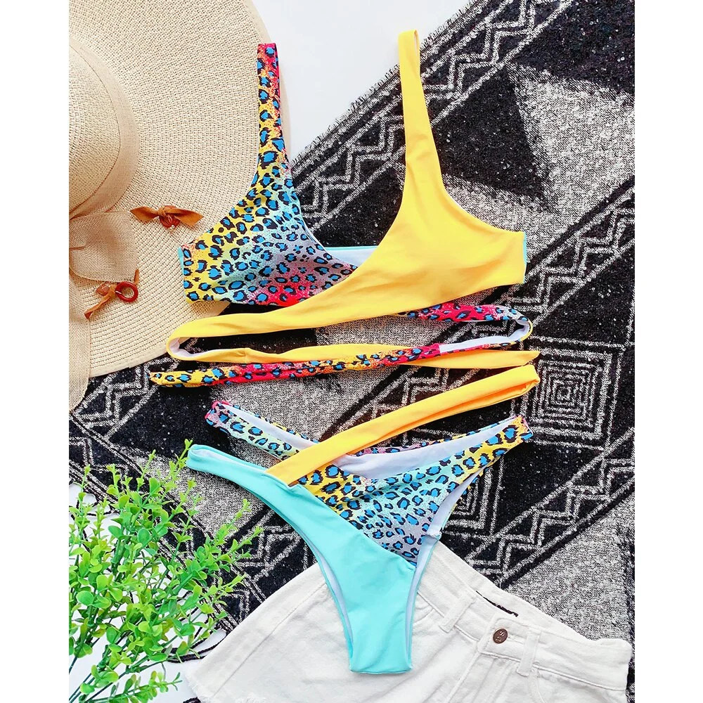 2021 New Sexy Low Waist Bikini Set Bandage Swimwear Women Solid Strappy Patchwork Swimsuit Beachwear Bathing Suit biquini