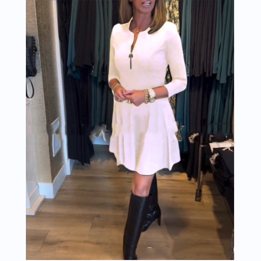 Mature Women's Pullover  Long-sleeve Zipper Dress