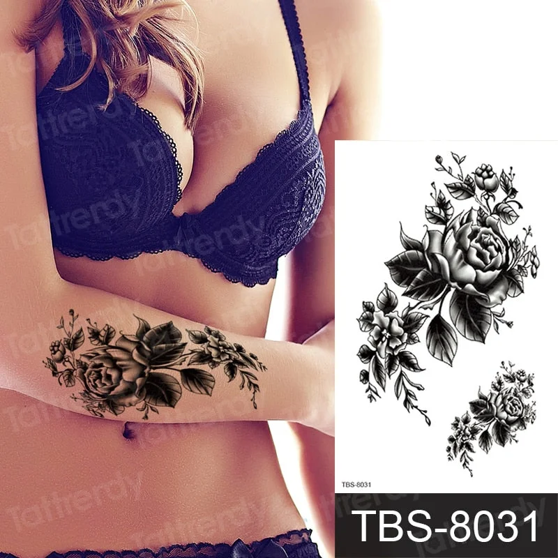 rose lotus flower temporary tattoo for women girls sexy body tattoo sticker girl tatouage temporaire femme back tatoo fake