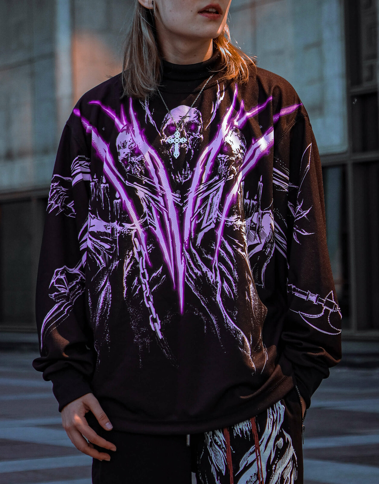 Metallic Style Skull Sweatshirt Techwear Shop