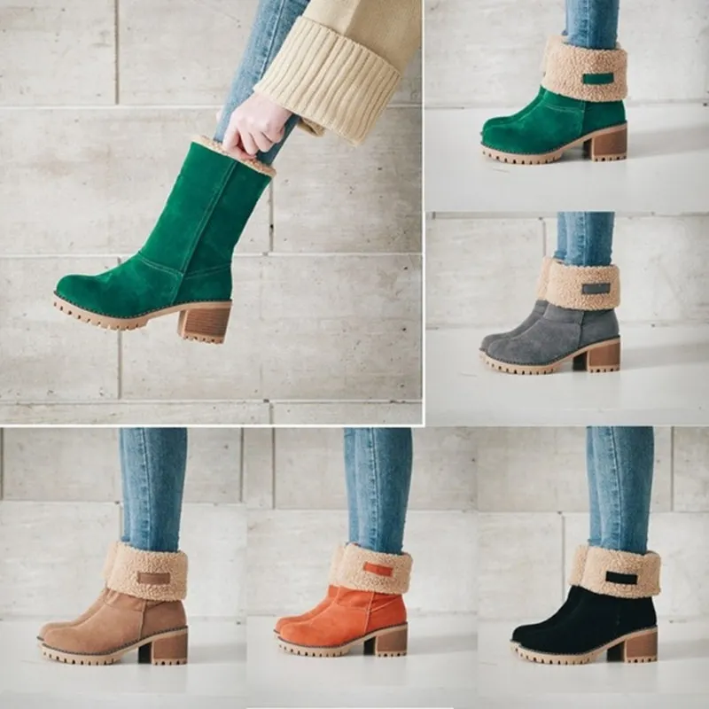 Breakj Breakj 2025 Autumn And Winter Mid-Boul Thick Heel Overslip Snow Boots 43-Yard Cotton Shoes