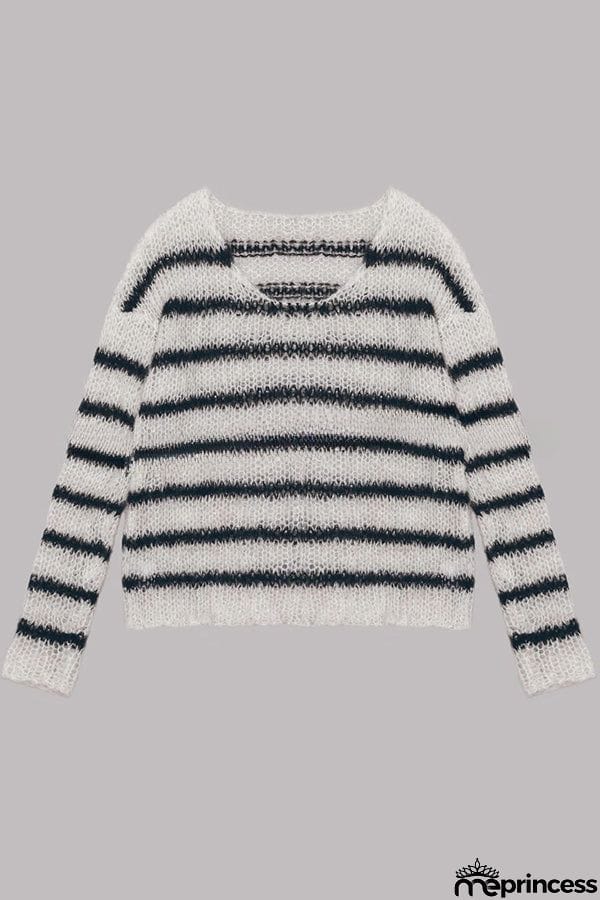 Time for Warmer Layers Fluffy Stripes Relaxed Knit Sweater